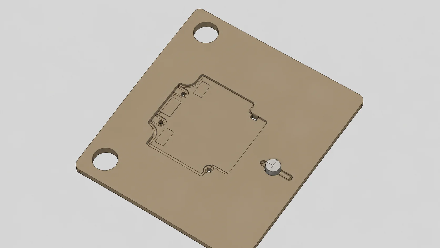 CAD render of a mold plate with the housing cavity pocket machined into it